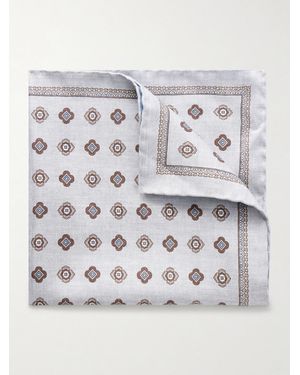 Brunello Cucinelli Printed Silk Pocket Square - Grey