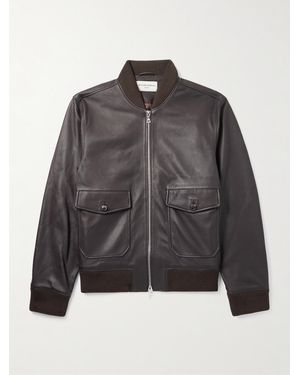 Officine Generale Carlo Leather Bomber Jacket - Grey