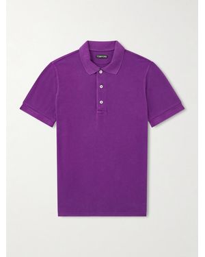 Tom Ford Slim-fit Lyocell And Cotton-blend Piqué Polo Shirt - Purple