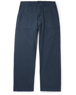 Orslow Straight-Leg Herringbone Cotton Pants - Blue