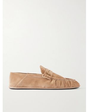 Saint Laurent Le Loafer Monogram Logo-appliquéd Suede Penny Loafers - Natural