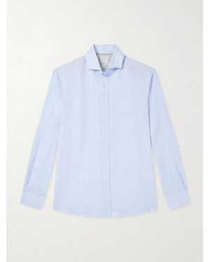 Brunello Cucinelli Cutaway-collar Linen Shirt - Blue