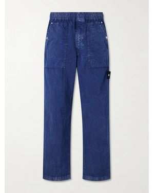 Stone Island Denim Straight-Leg Logo-Appliquéd Crinkled-Shell Trousers - Blue