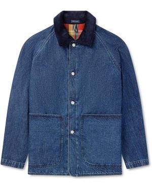 Drake's Corduroy-Trimmed Denim Jacket - Blue
