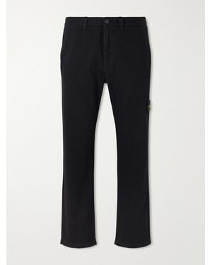 Stone Island Logo-Appliquéd Straight-Leg Herringbone Cotton Trousers - Blue