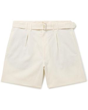 STÒFFA Wide-Leg Belted Pleated Linen Shorts - Natural