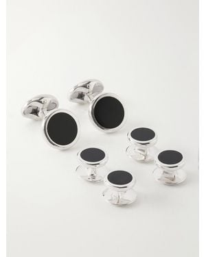 Deakin & Francis Enamel And Sterling Silver Cufflinks And Dress Studs Set - Black