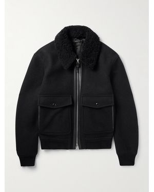 Tom Ford Shearling And Leather-Trimmed Wool-Blend Bomber Jacket - Black
