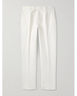 ZEGNA Tapered Pleated Cotton And Linen-Blend Twill Trousers - White