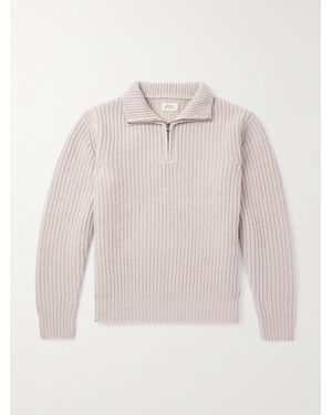 Hartford Ribbed Wool Half-zip Jumper - Natural