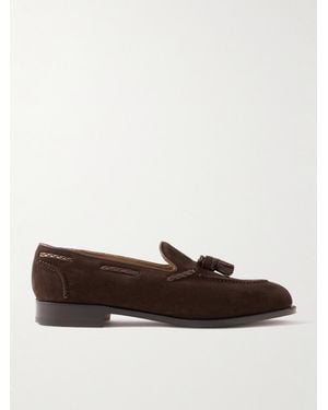 Edward Green Belgravia Tasselled Leather-Trimmed Suede Loafers - Brown