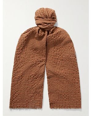 Loro Piana Frayed Checked Wool-Blend Seersucker Scarf - Brown