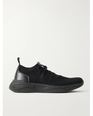 Berluti Shadow Leather-Trimmed Stretch-Knit Trainers - Black