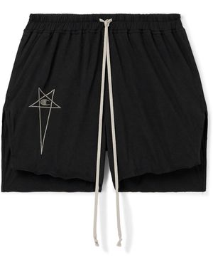 Rick Owens Champion Dolphin Straight-Leg Logo-Embroidered Cotton-Jersey Shorts - Black