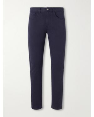 Canali Slim-Fit Straight-Leg Stretch-Cotton Gabardine Trousers - Blue