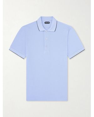 Tom Ford Contrast-Tipped Lyocell-Piqué Polo Shirt - Blue