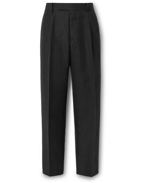 AURALEE Straight-Leg Pleated Pinstriped Wool Pants - Black
