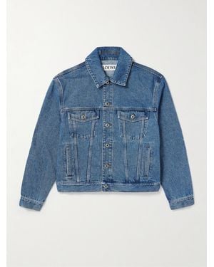 Loewe Anagram Leather-Trimmed Embroidered Denim Trucker Jacket - Blue