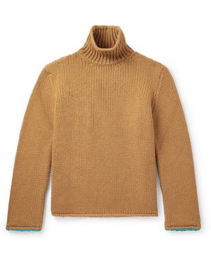 Loewe Suede-Trimmed Wool Rollneck Sweater - Natural