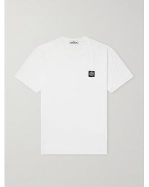 Stone Island Logo-Appliquéd Garment-Dyed Cotton-Jersey T-Shirt - White