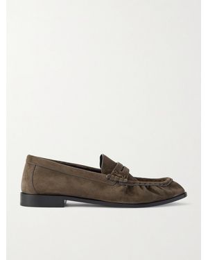Saint Laurent Le Loafer Monogram Logo-Appliquéd Suede Penny Loafers - Grey