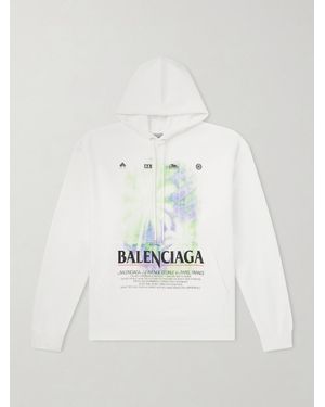 Balenciaga Oversized Printed Cotton-Jersey Hoodie - White