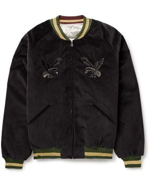 Kapital Souvenir Padded Embroidered Cotton-Velvet Bomber Jacket - Black
