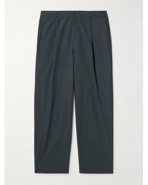 Folk Straight-Leg Pleated Cotton Pants - Blue