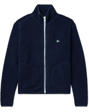 Drake's Logo-Embroidered Wool-Blend Fleece Jacket - Blue