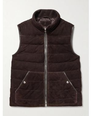 MR P. Leather-Trimmed Padded Quilted Suede Gilet - Brown