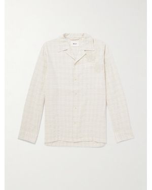 NN07 Ben 50041 Camp-Collar Embroidered Checked Organic Cotton-Blend Shirt - White