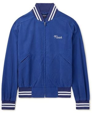 Noah Logo-Embroidered Striped Cotton Varsity Jacket - Blue