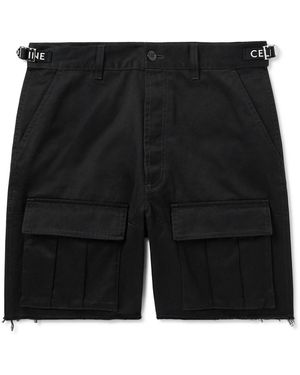 Celine Straight-Leg Distressed Cotton-Twill Cargo Shorts - Black