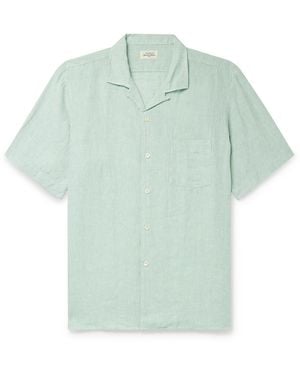 Hartford Palm Convertible-Collar Linen Shirt - Green