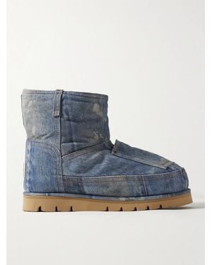 Acne Studios Shearling-Lined Trompe L'Oeil Suede Boots - Blue