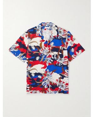 Moncler Camp-Collar Printed Cotton-Poplin Shirt - Blue