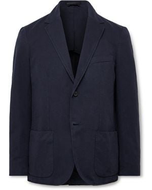 Sunspel Unstructured Garment-Dyed Cotton And Linen-Blend Twill Blazer - Blue