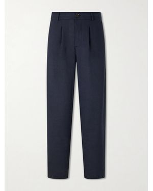 Oliver Spencer Oxford Straight-Leg Striped Linen Drawstring Trousers - Blue