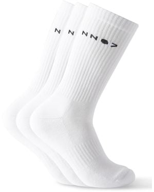 NN07 Three-Pack Logo-Jacquard Ribbed Cotton-Blend Socks - White