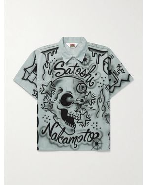 Satoshi Nakamoto Abandoned Theme Park Striped Printed Cotton Polo Shirt - Green