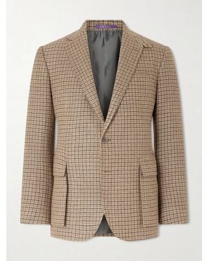 Ralph Lauren Kent Suede-Trimmed Checked Linen And Wool-Blend Blazer - Natural