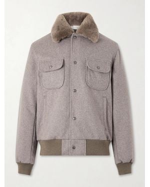Golden Bear Sherling Trim Wool Bomber Jacket - Grey