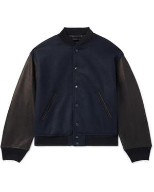 Kaptain Sunshine Award Full-Grain Leather And Wool-Twill Bomber Jacket - Blue