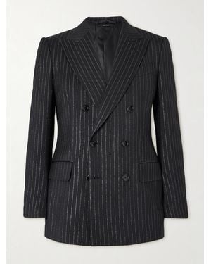 Tom Ford Dyllan Double-Breasted Striped Metallic Wool And Silk-Blend Suit Jacket - Black