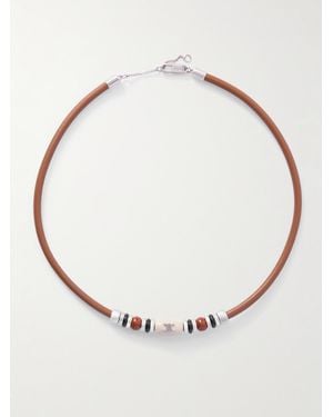 Celine Kette aus Leder mit mehreren Steinen und silberfarbenen Details - Natur