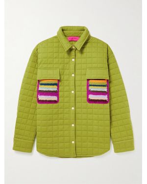 The Elder Statesman Crochet-Trimmed Quilted Cotton-Jersey Shirt Jacket - Green