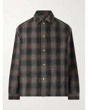 A.PRESSE Checked Wool And Cashmere-Blend Flannel Overshirt - Black