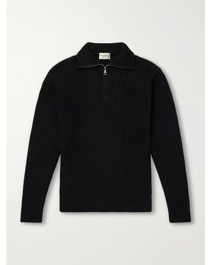 Officine Generale Tarek Ribbed Merino Wool Half-Zip Jumper - Black