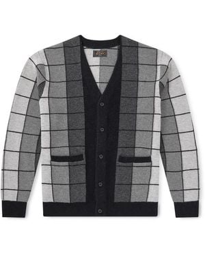 Beams Plus Checked Wool Cardigan - Gray