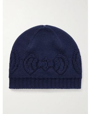 Gucci Logo-Intarsia Wool Beanie - Blue